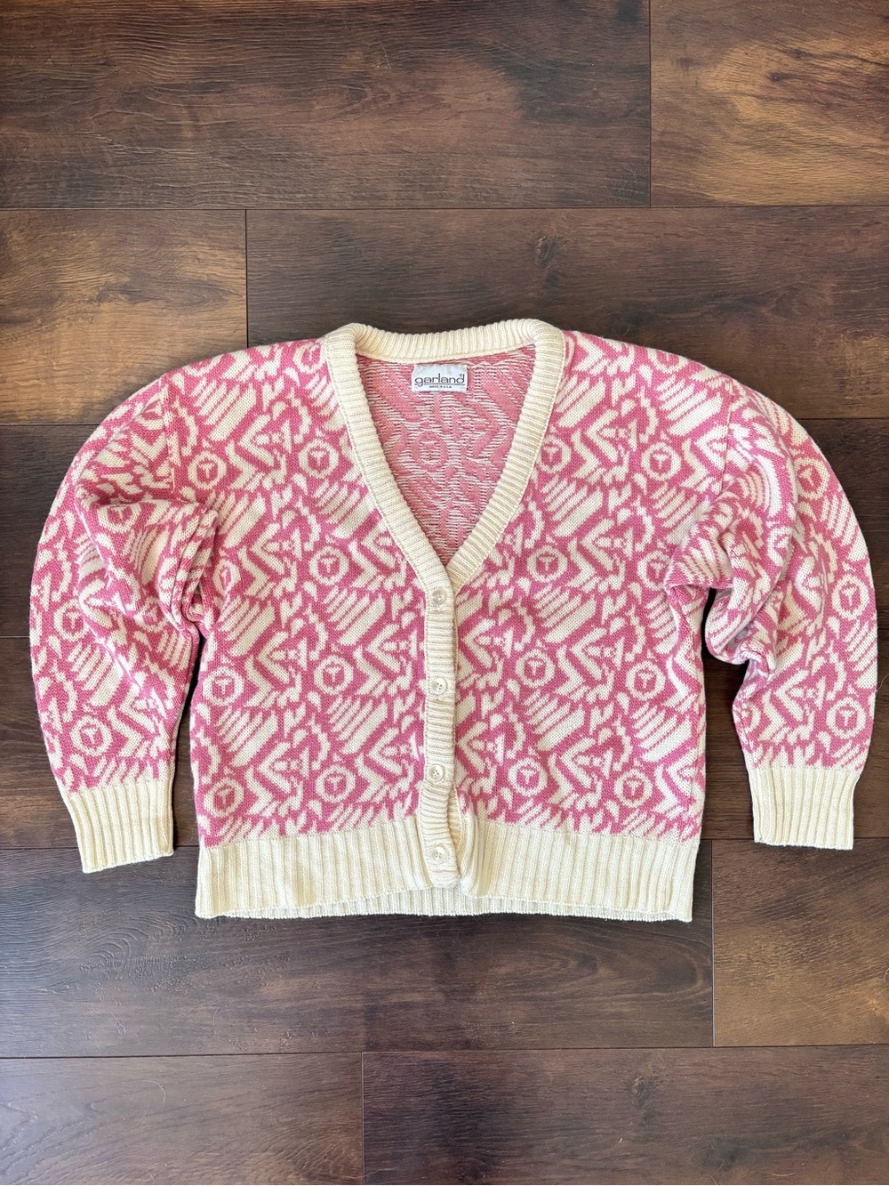 Vintage Garland Pink & Cream Geometric Cardigan M